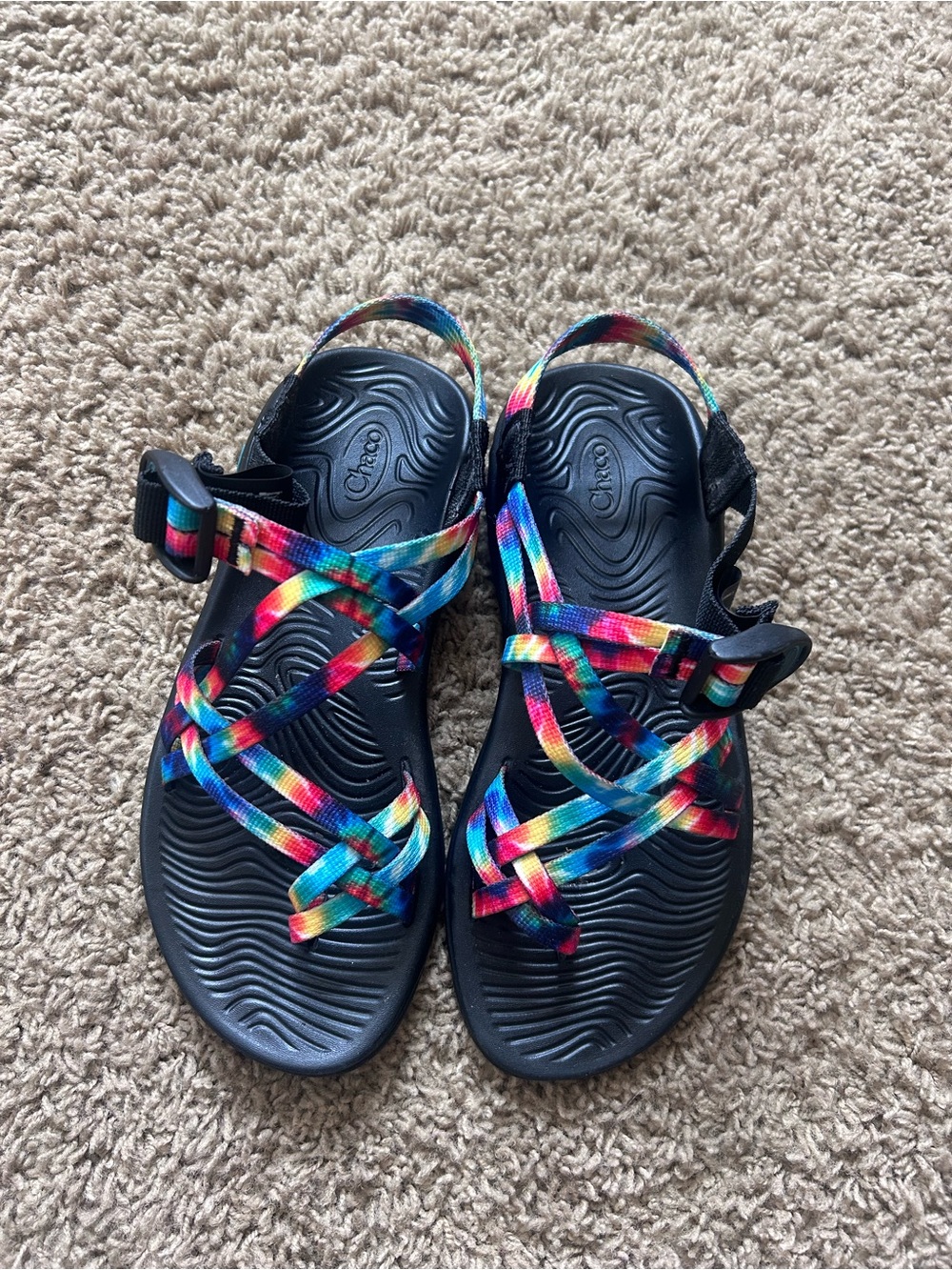 Chaco Women's Sport Sandals with Rainbow Straps - Black Footbed